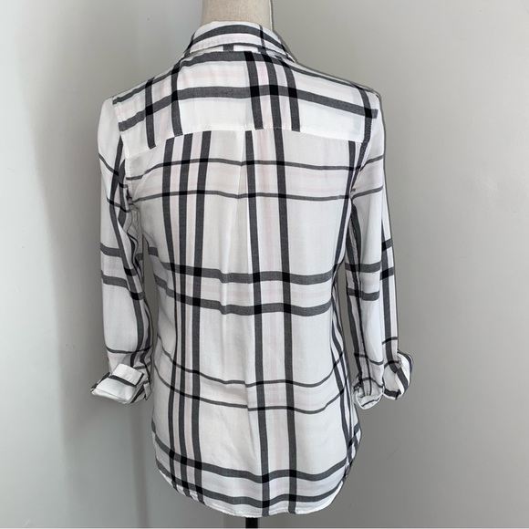 Maison Jules black & white plaid rayon button down shirt size Small - Picture 3 of 6